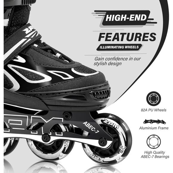 2PM SPORTS Vinal Adjustable Flashing Inline Skates, Wheels Light Up, Kids 4-7 Y - Picture 3 of 5